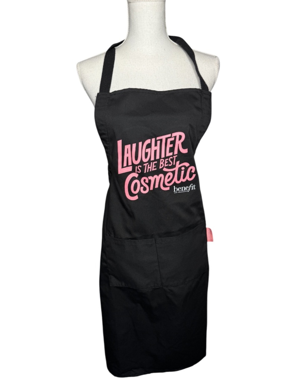 Benefit San Francisco Reversable Black Apron with pockets and ties in the back